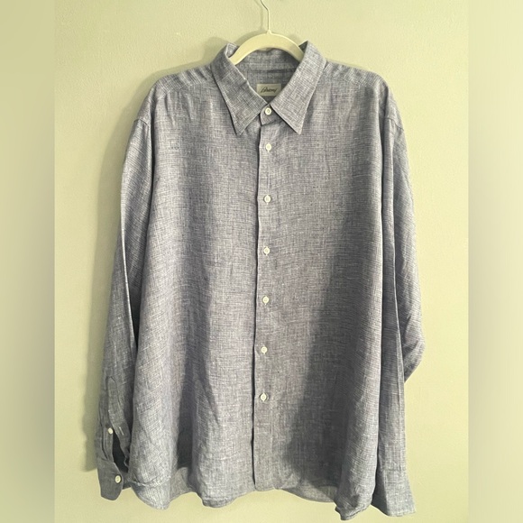 Brioni 3XL Blue Linen Button Down Shirt - Picture 8 of 12